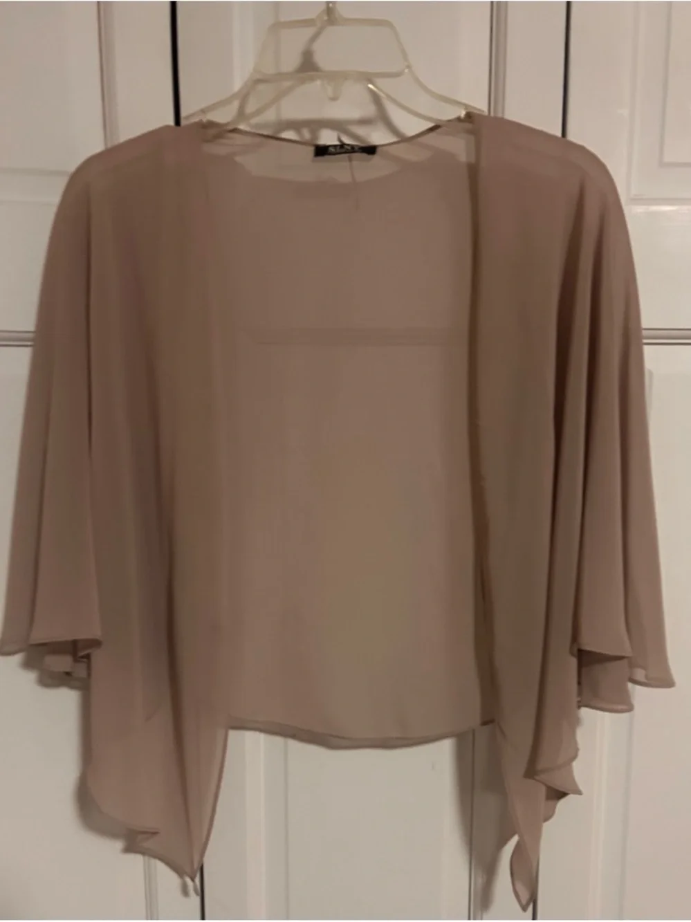 SLNY Sheer Shrug For Dressy Occasions in Nude Blush-Button Option for Sleeves - Picture 6 of 10